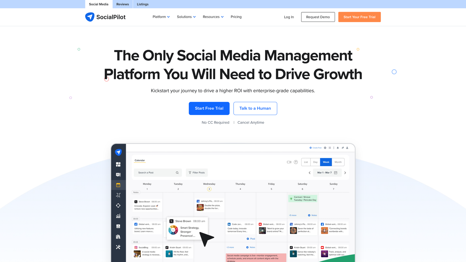 Screenshot of SocialPilot website