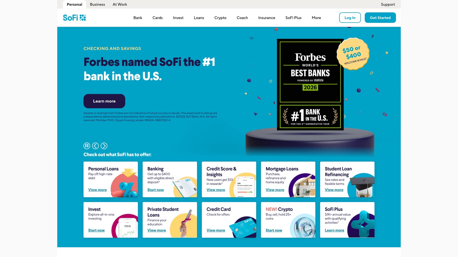 Screenshot of SoFi website