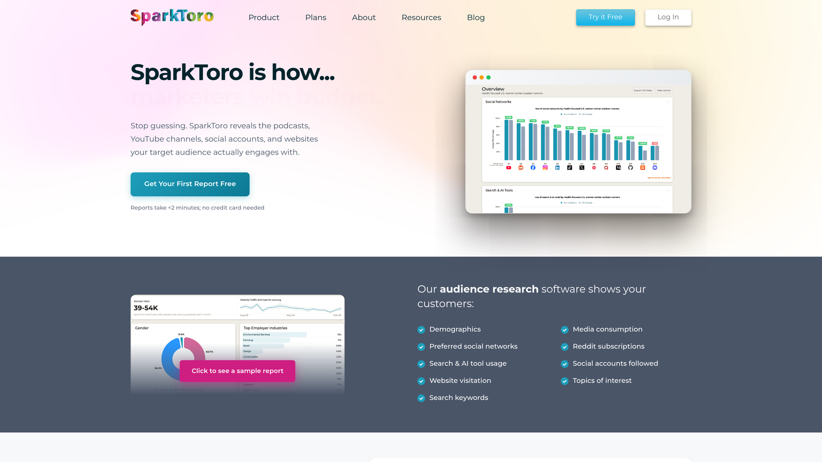 Screenshot of SparkToro website