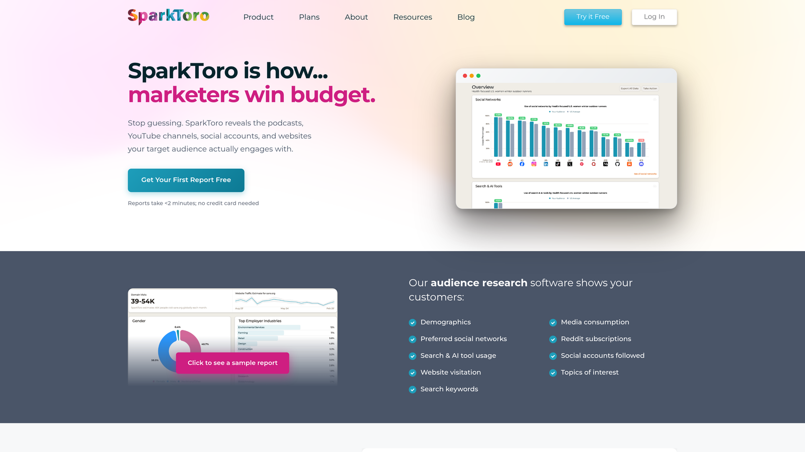 Screenshot of SparkToro website