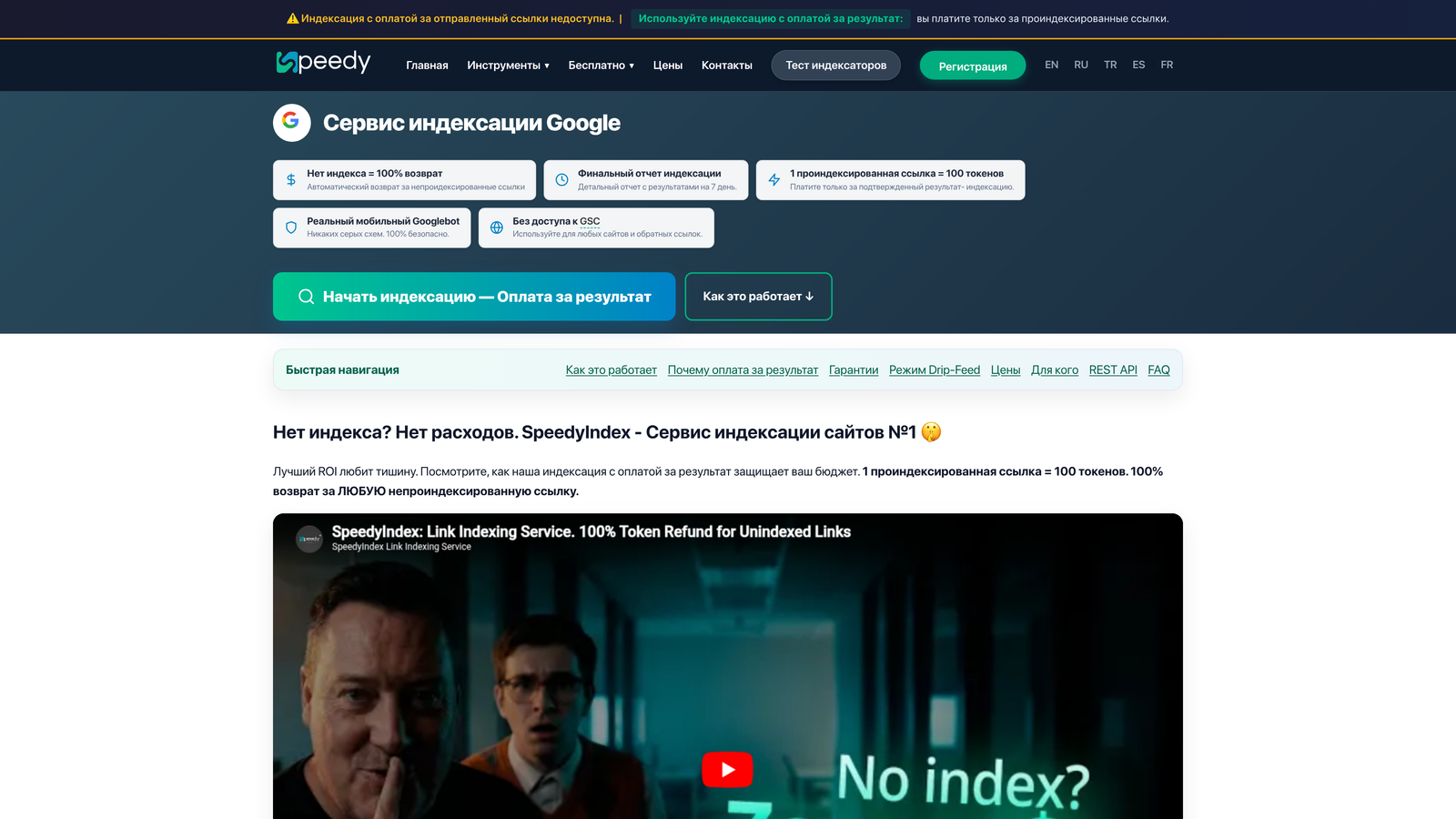 Screenshot of SpeedyIndex website