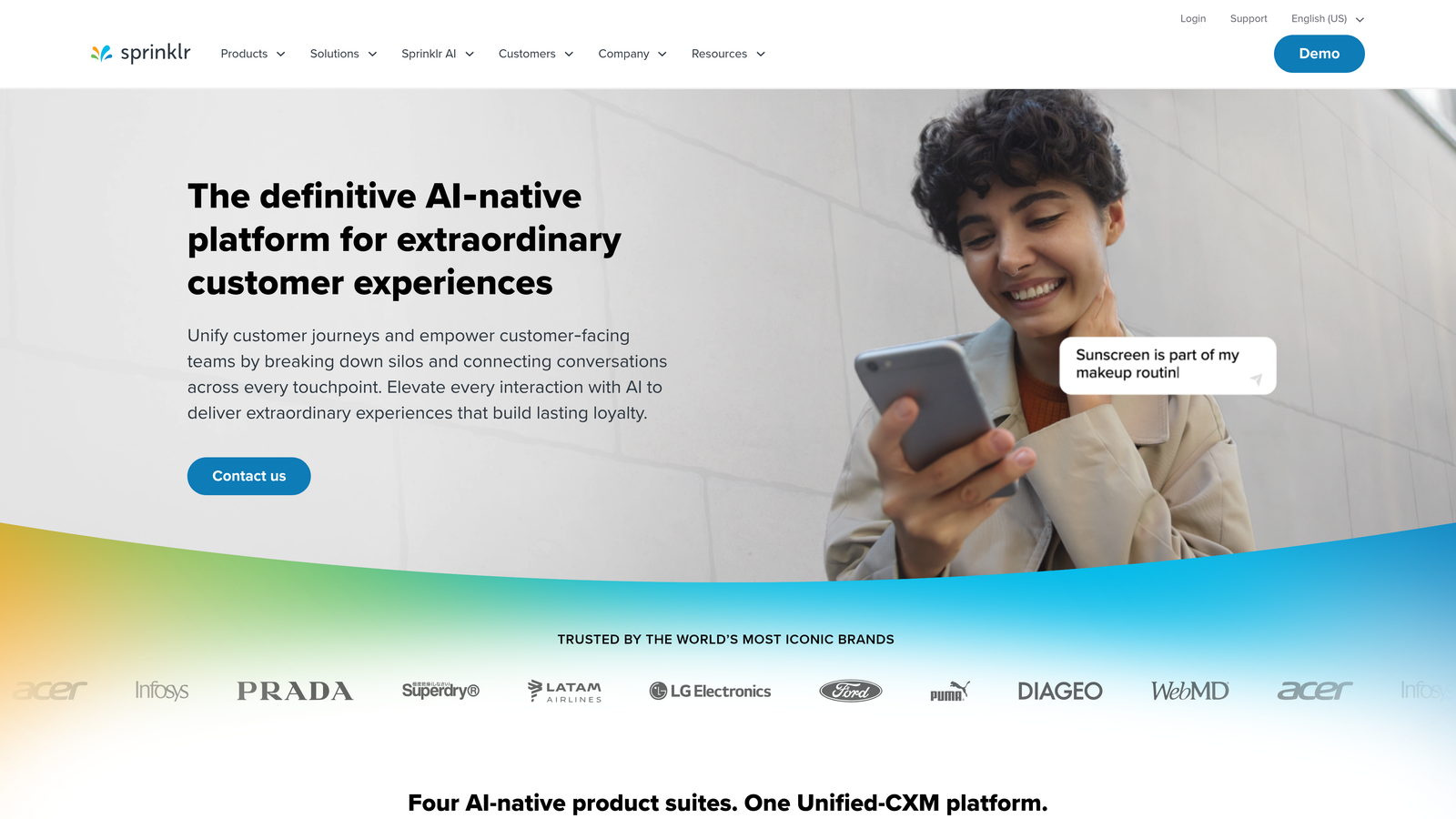 Screenshot of Sprinklr AI+ website