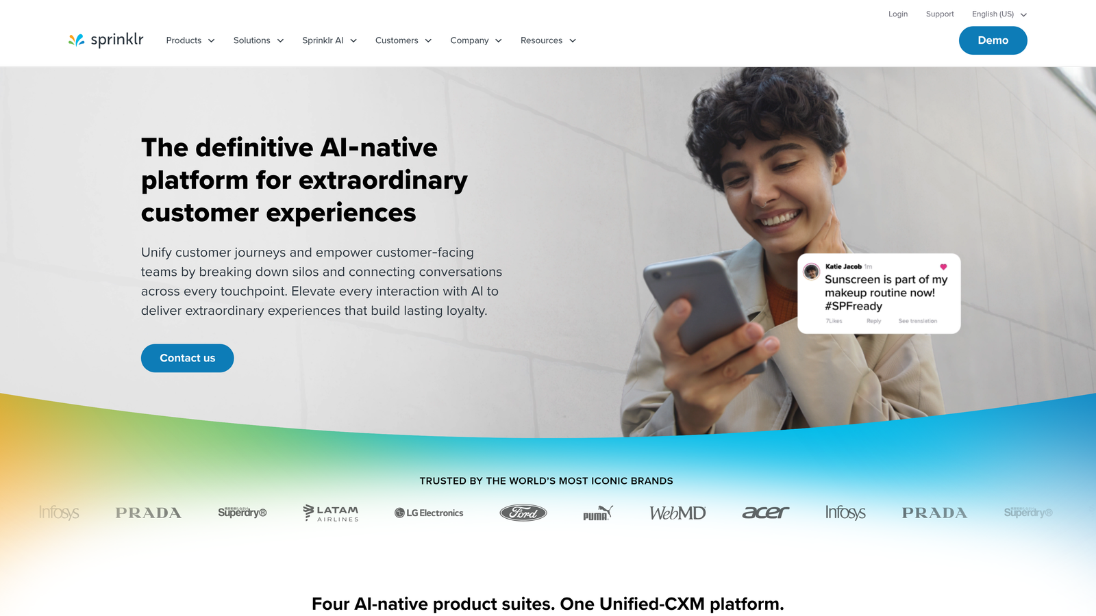 Screenshot of Sprinklr AI Insights website