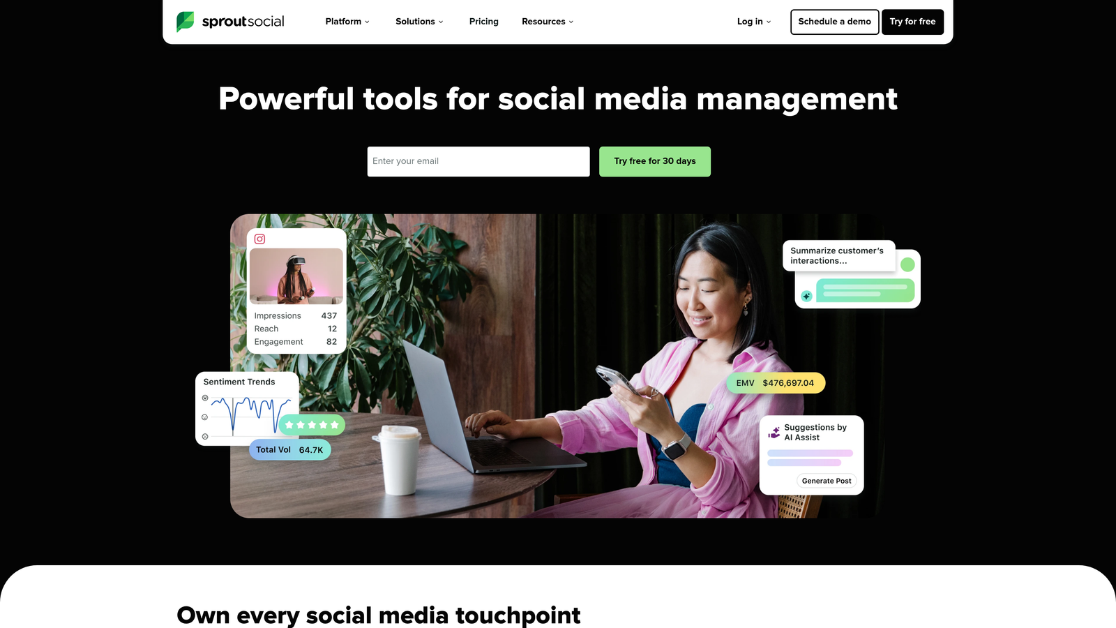 Screenshot of Sprout Social AI Insights website