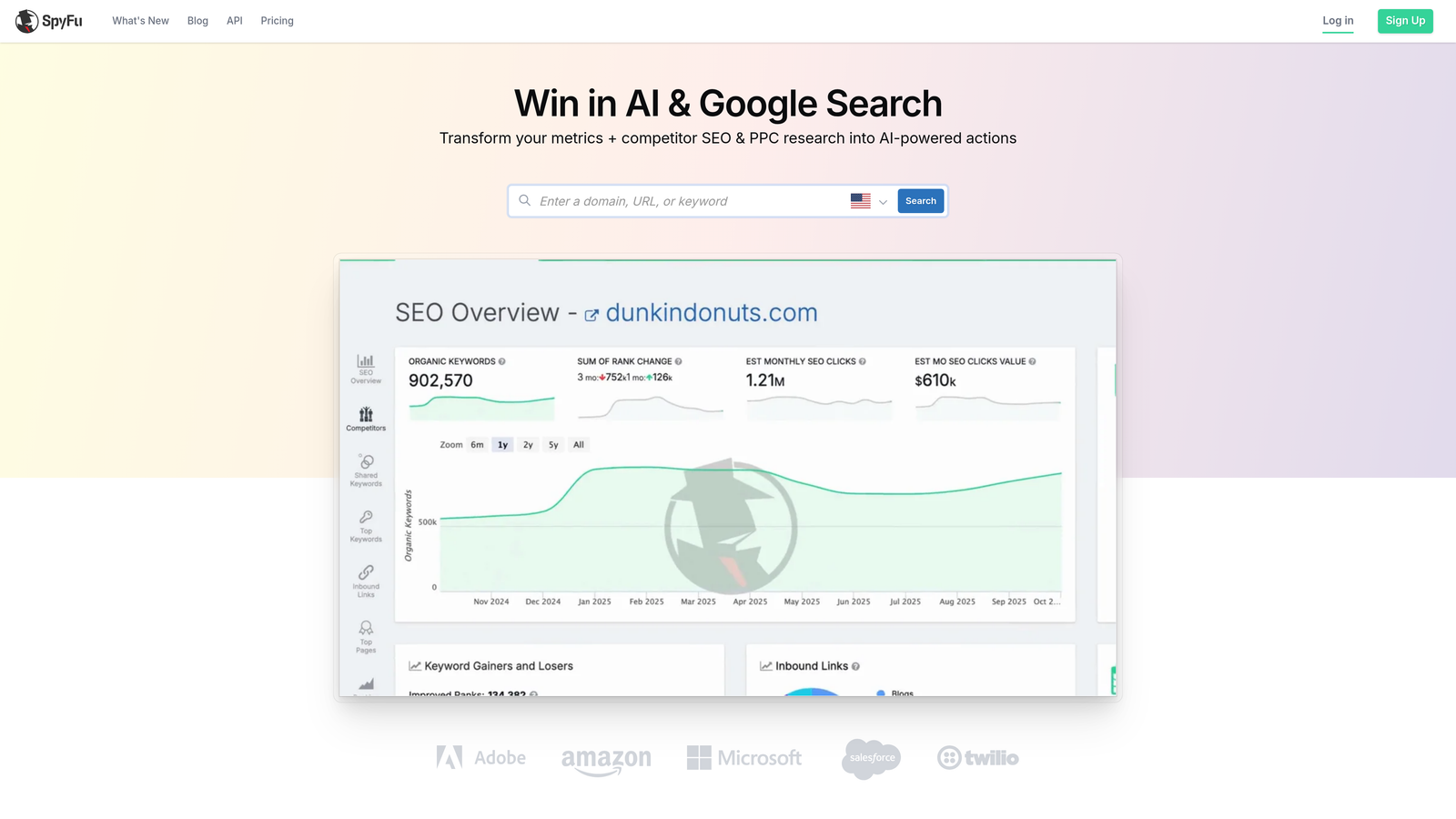 Screenshot of SpyFu website