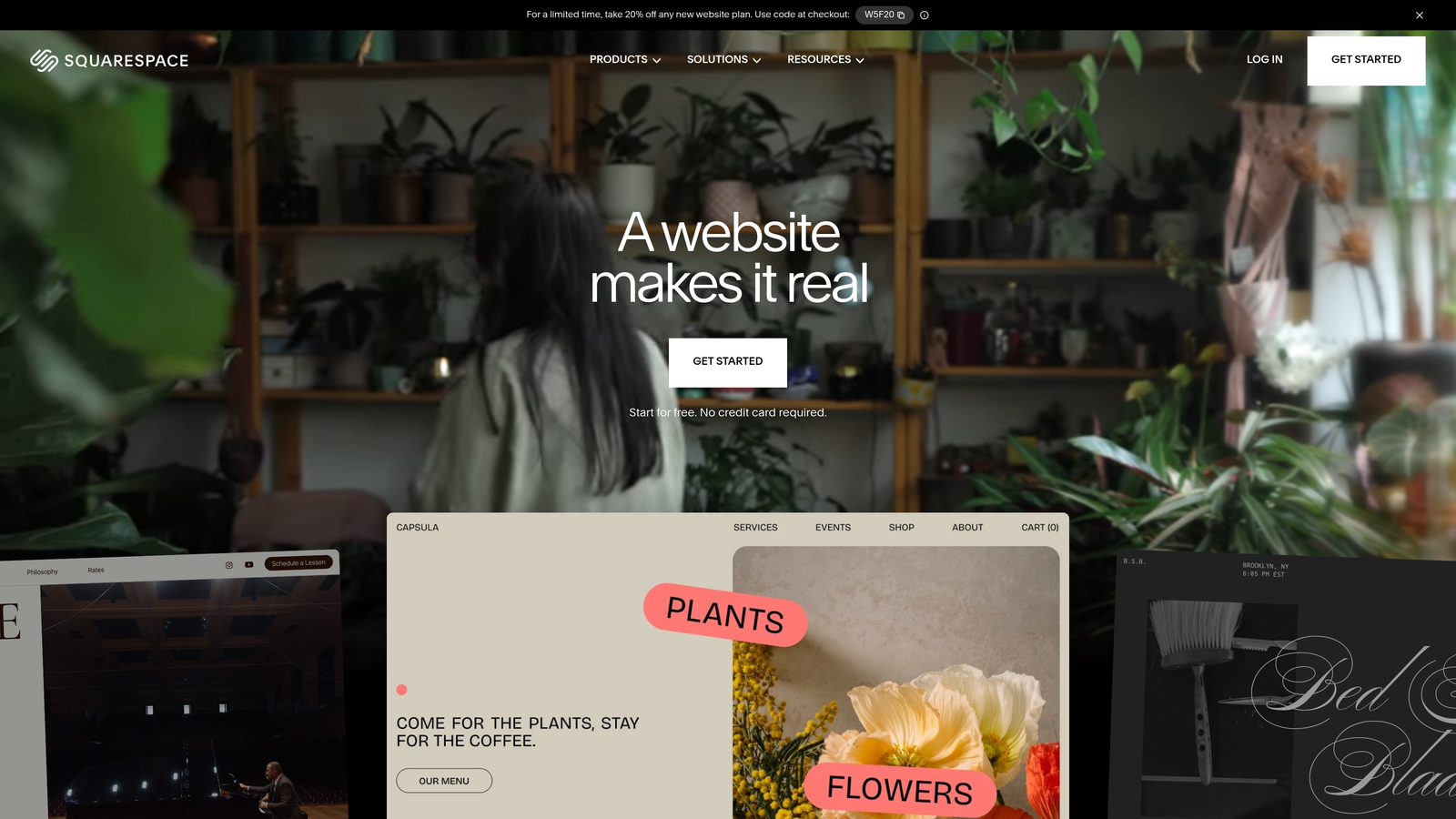 Screenshot of Squarespace website