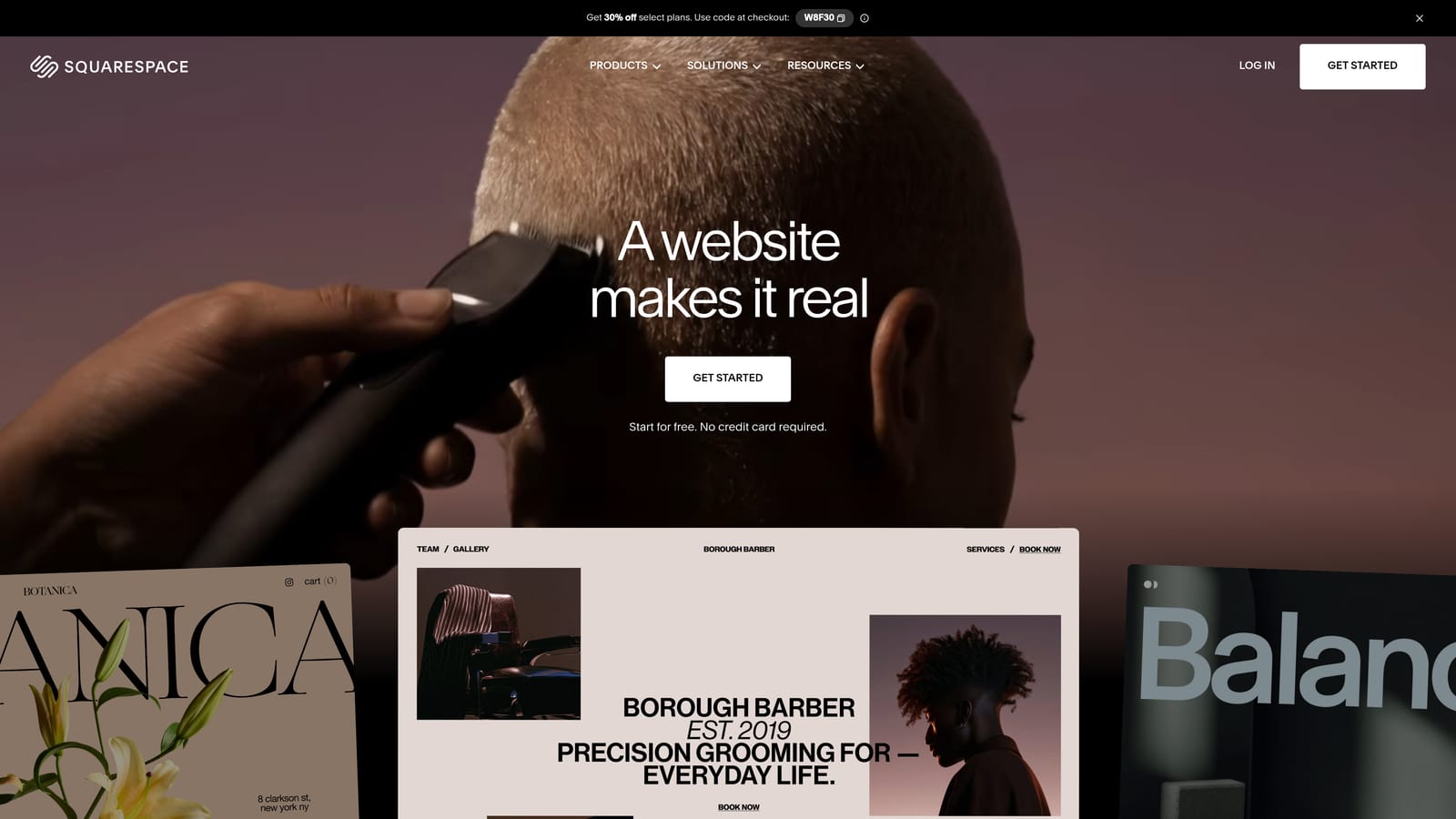 Screenshot of Squarespace website