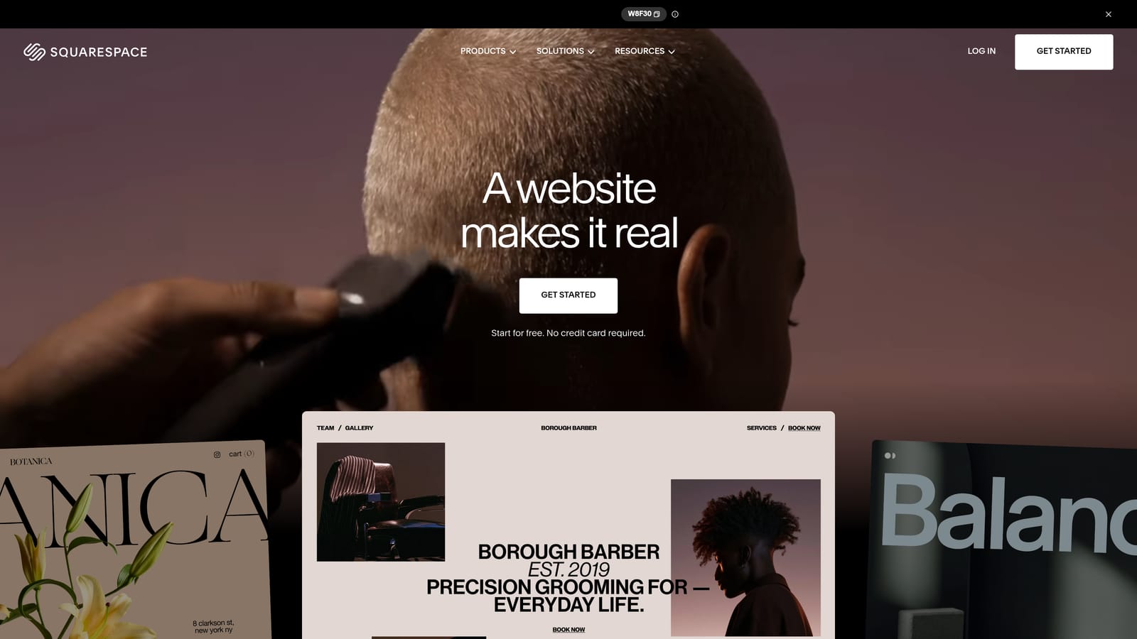 Screenshot of Squarespace website
