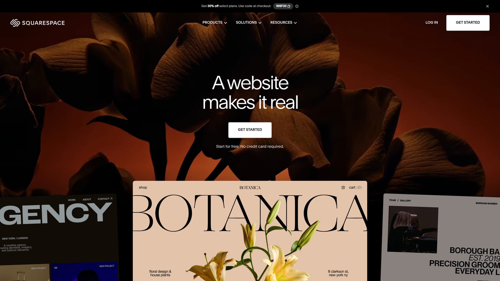 Screenshot of Squarespace website