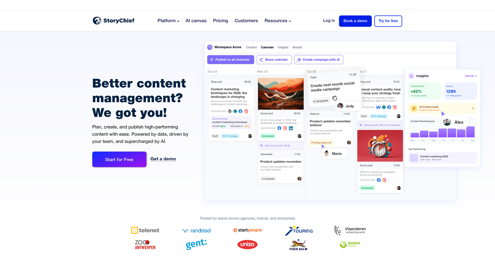 Screenshot of StoryChief website