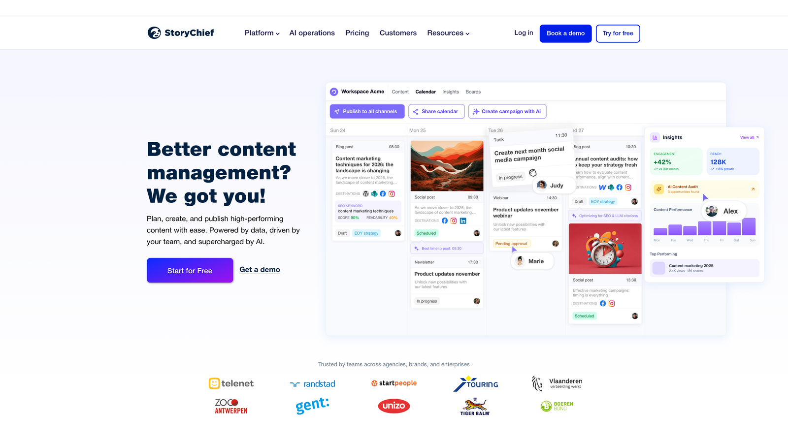 Screenshot of StoryChief website