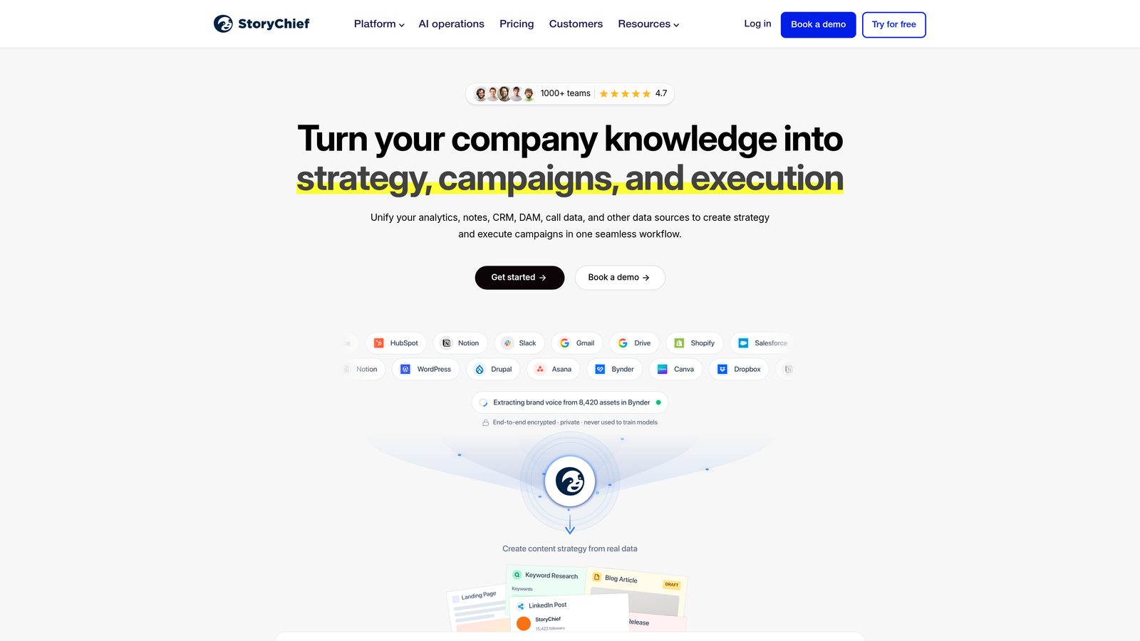 Screenshot of StoryChief website