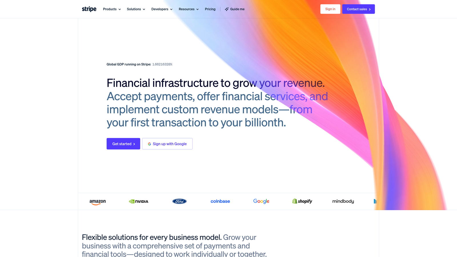 Screenshot of Stripe website