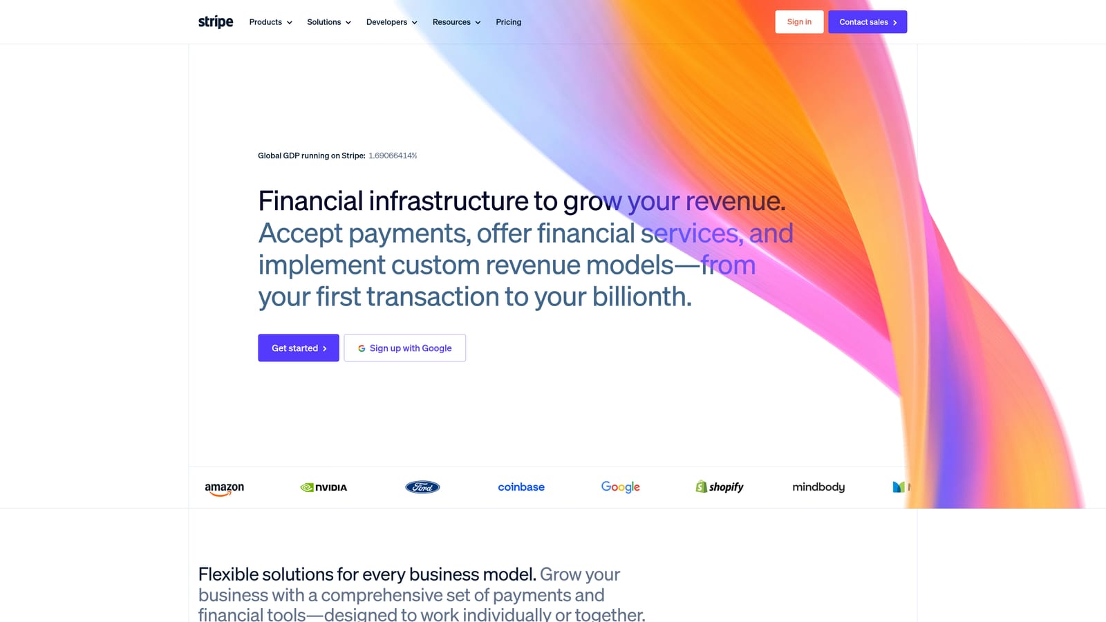 Screenshot of Stripe website