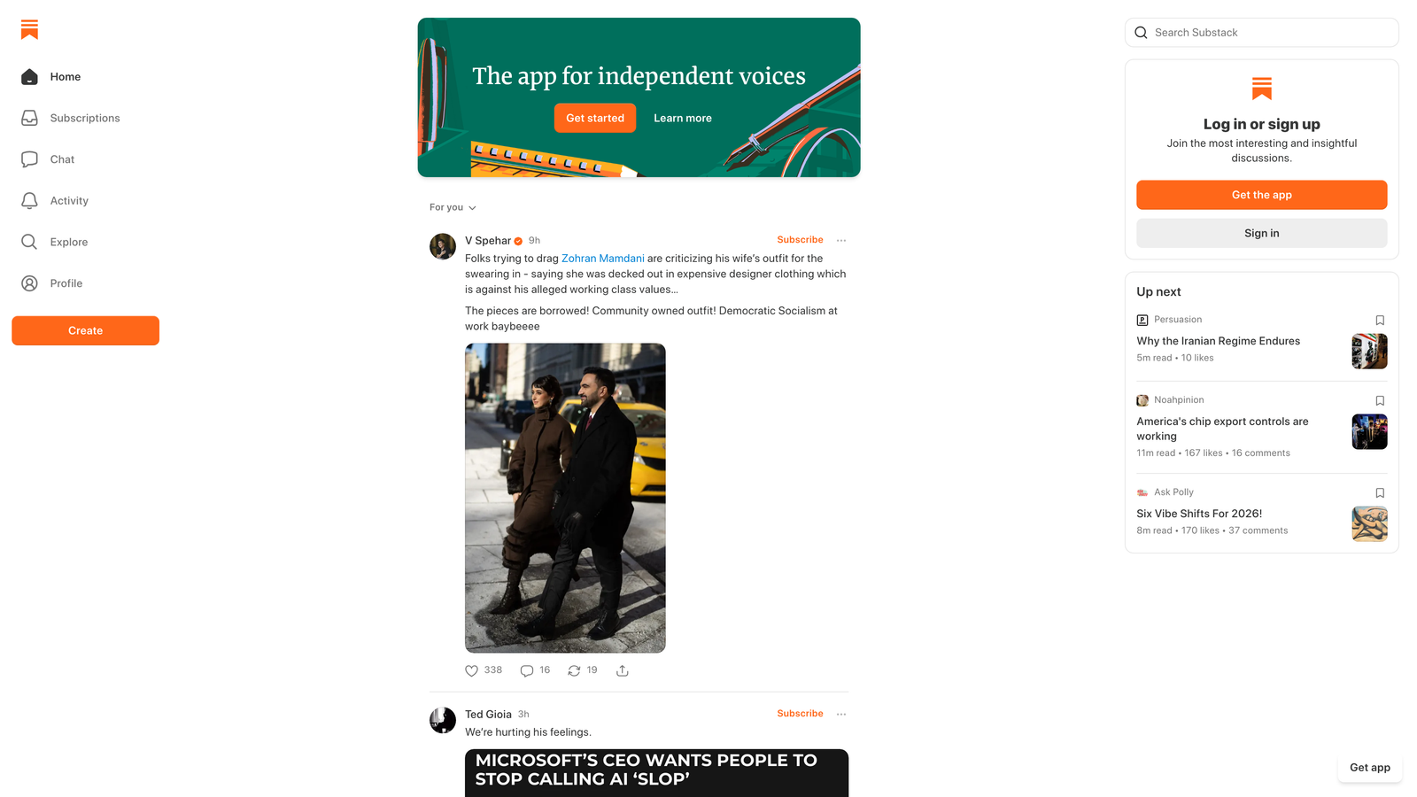 Screenshot of Substack website homepage