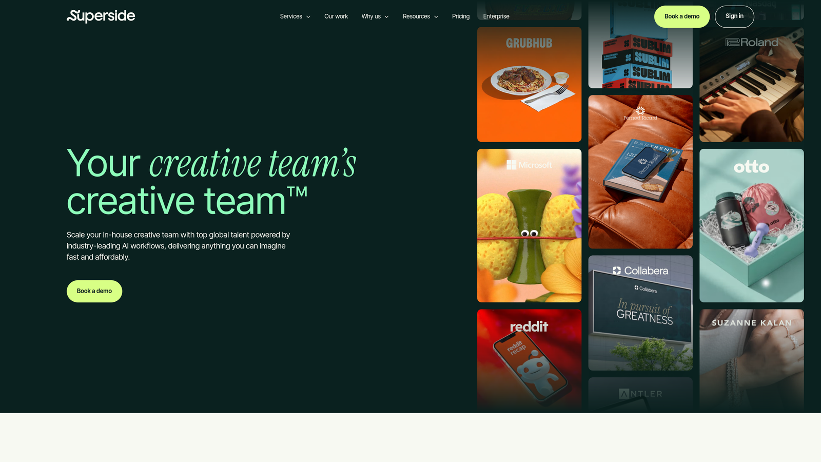 Screenshot of Superside website