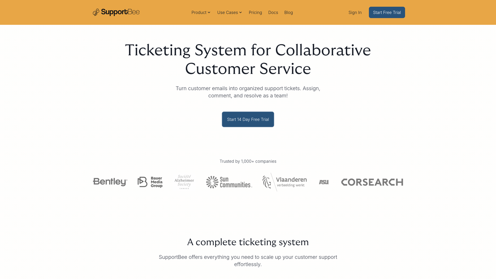 Screenshot of SupportBee website