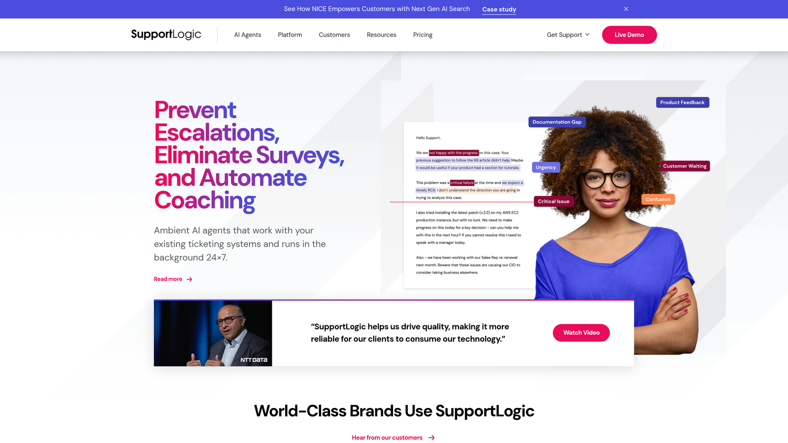 Screenshot of Supportlogic website
