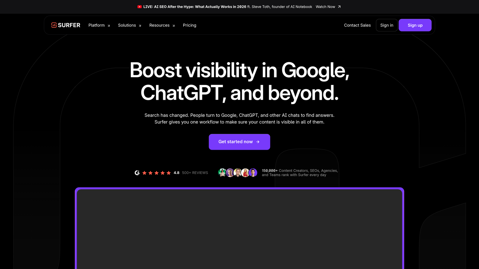 Screenshot of Surfer AI website homepage
