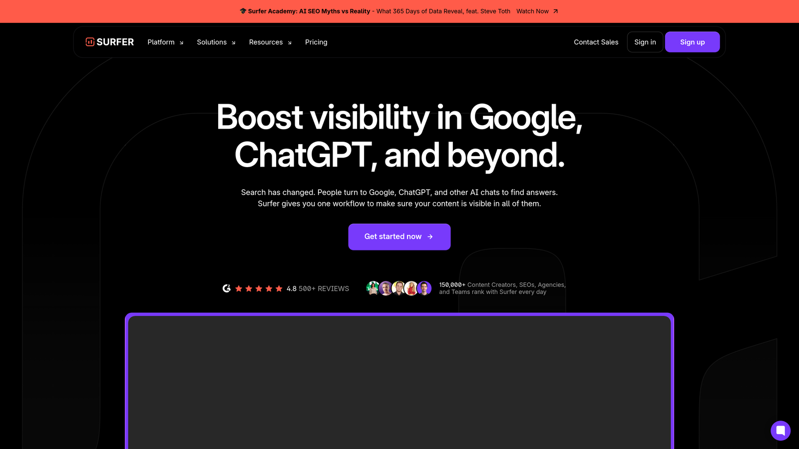 Screenshot of Surfer AI website