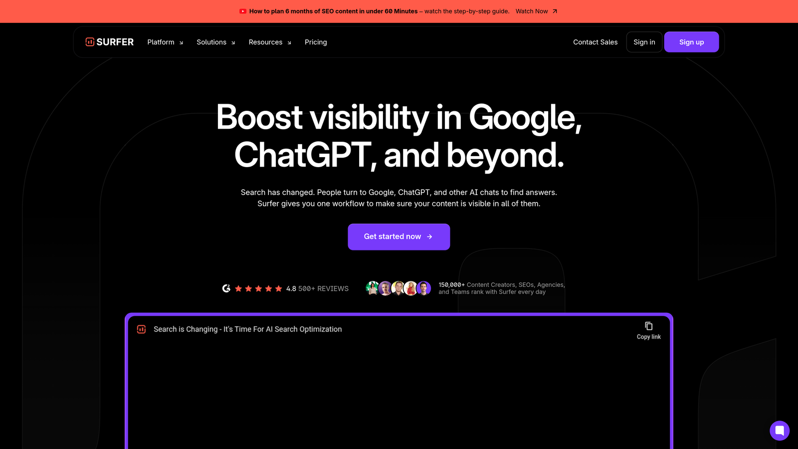 Screenshot of Surfer AI website