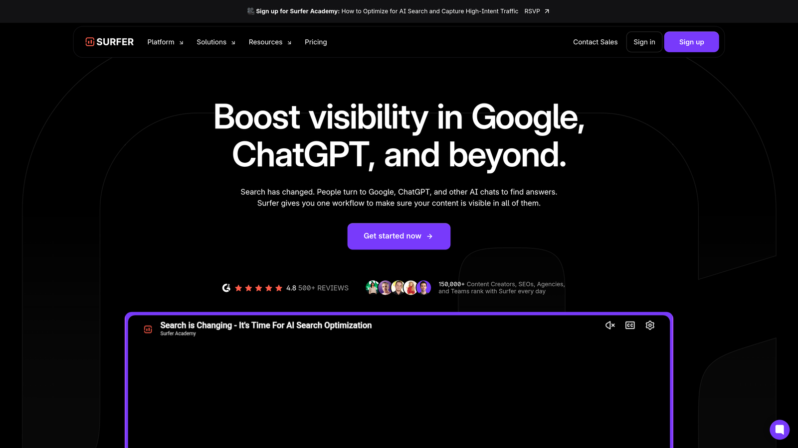 Screenshot of Surfer AI website