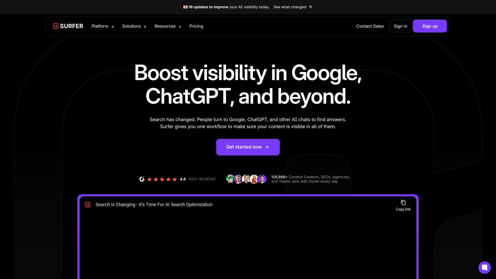 Screenshot of Surfer SEO AI website