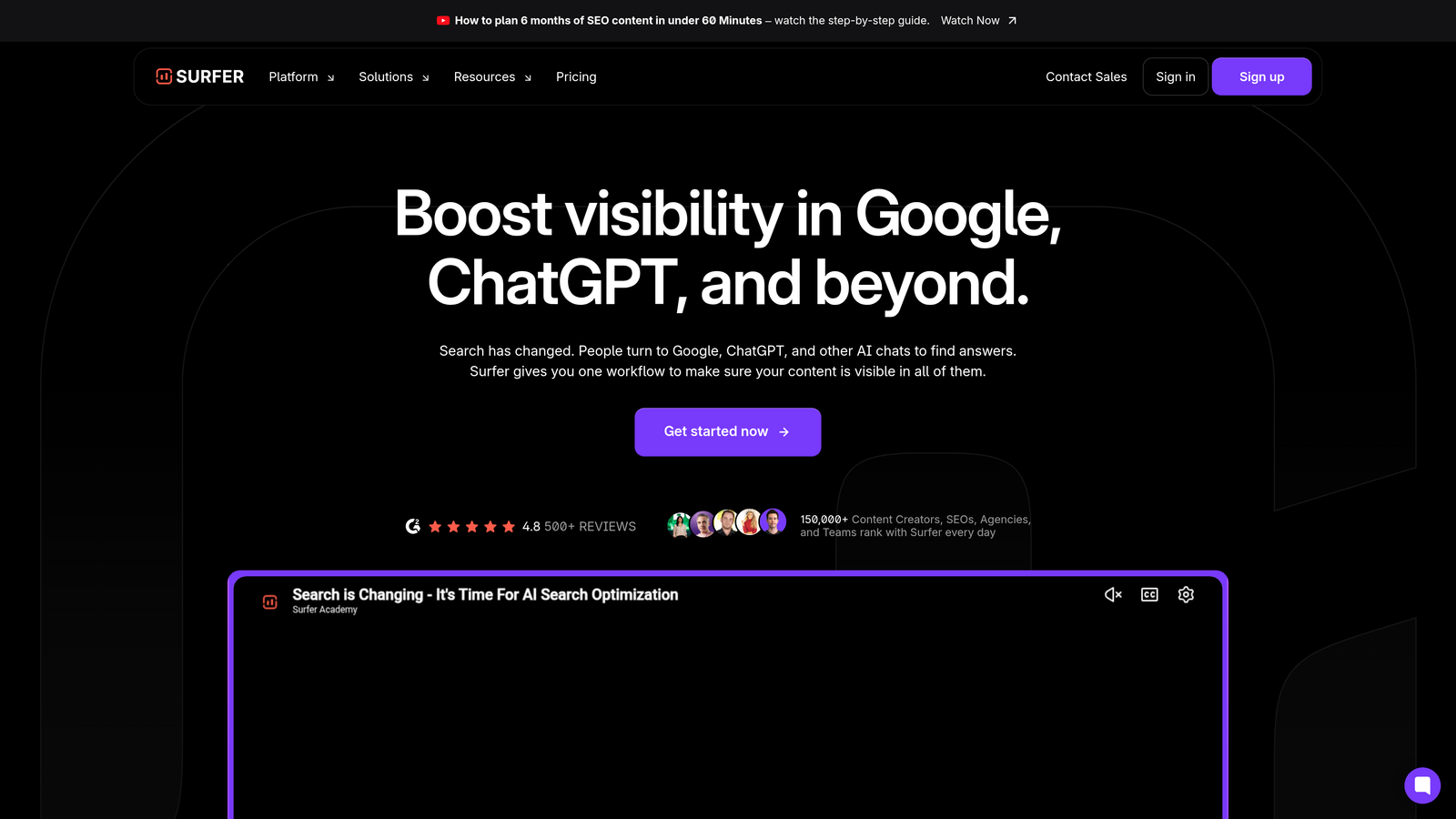 Screenshot of Surfer SEO AI website