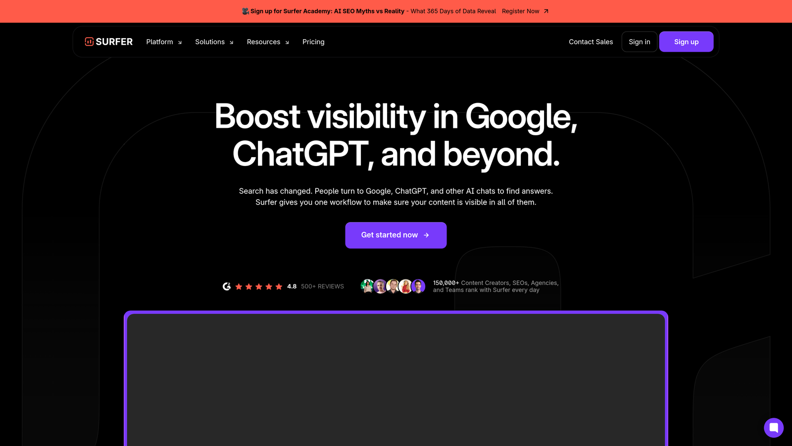 Screenshot of Surfer SEO Enterprise website