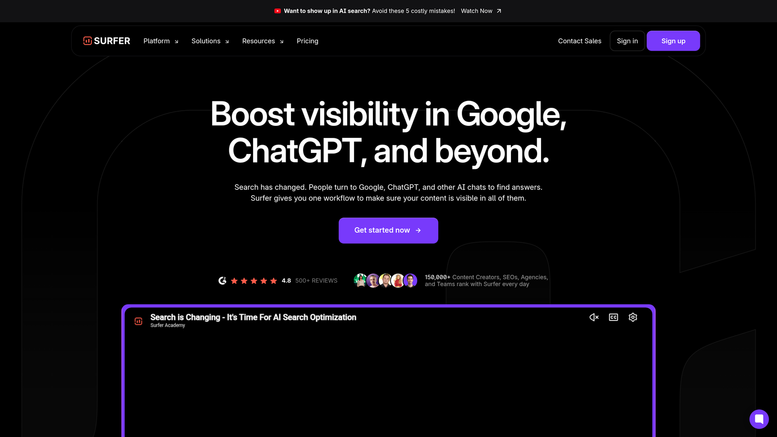 Screenshot of Surfer SEO website