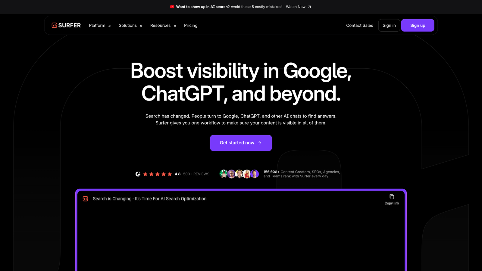 Screenshot of Surfer SEO website