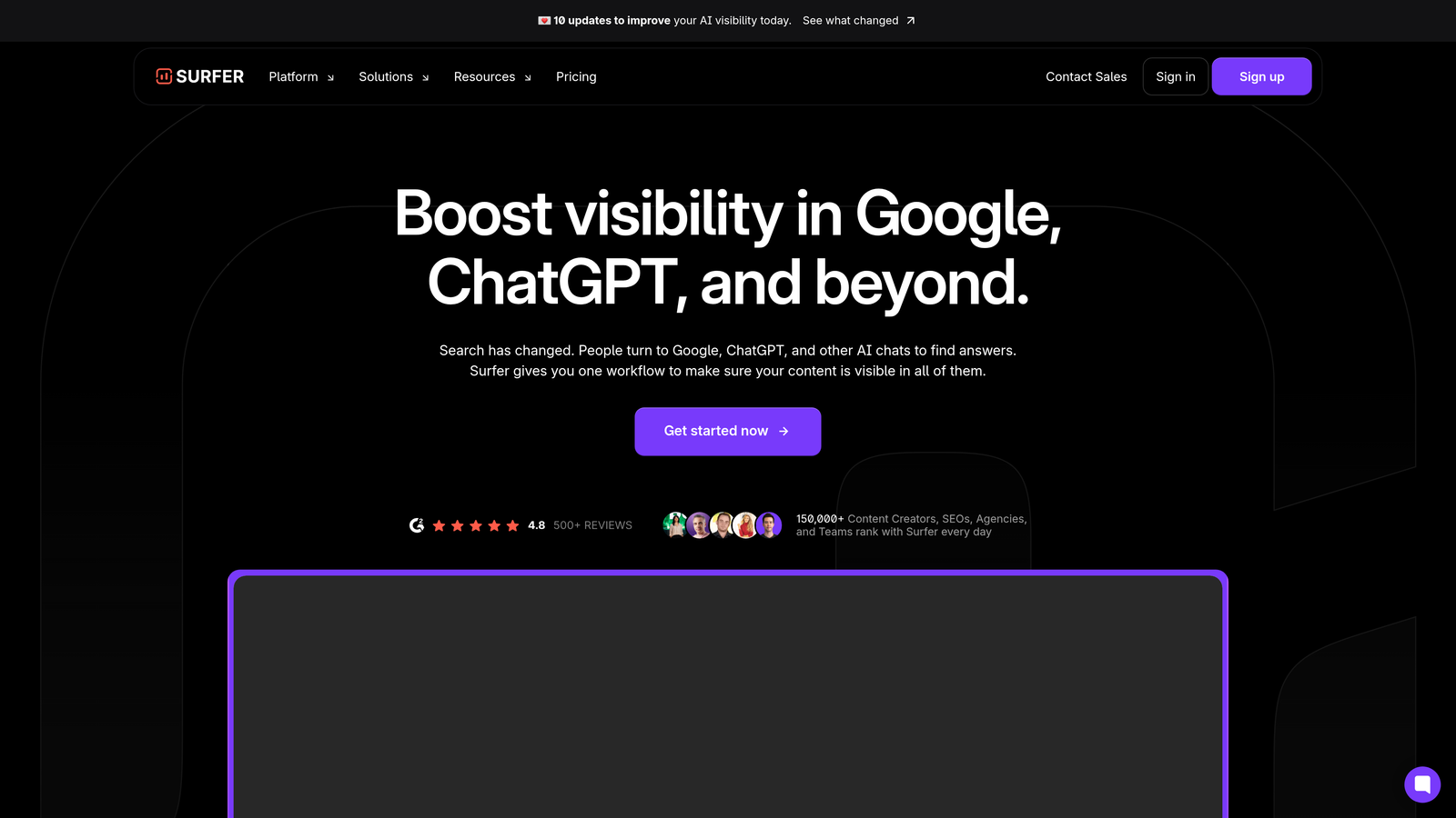 Screenshot of Surfer SEO website