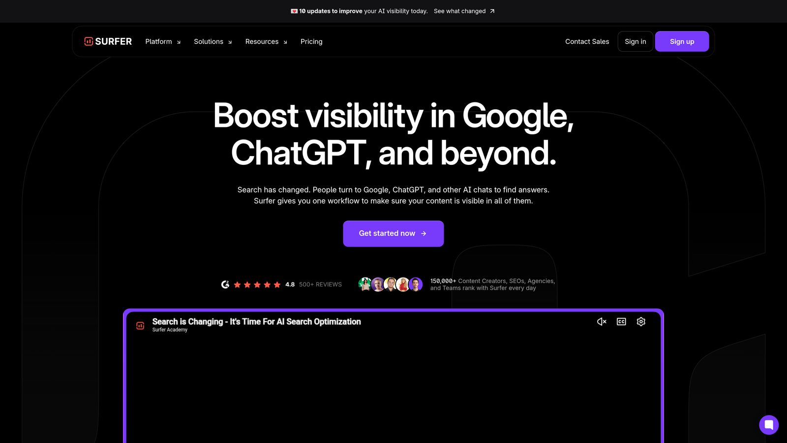 Screenshot of Surfer SEO website