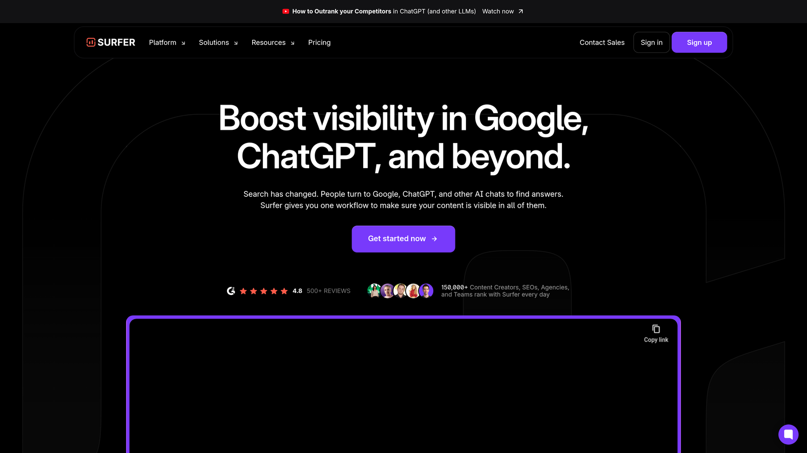 Screenshot of Surfer SEO website
