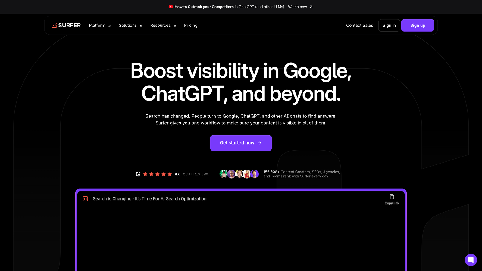 Screenshot of Surfer SEO website