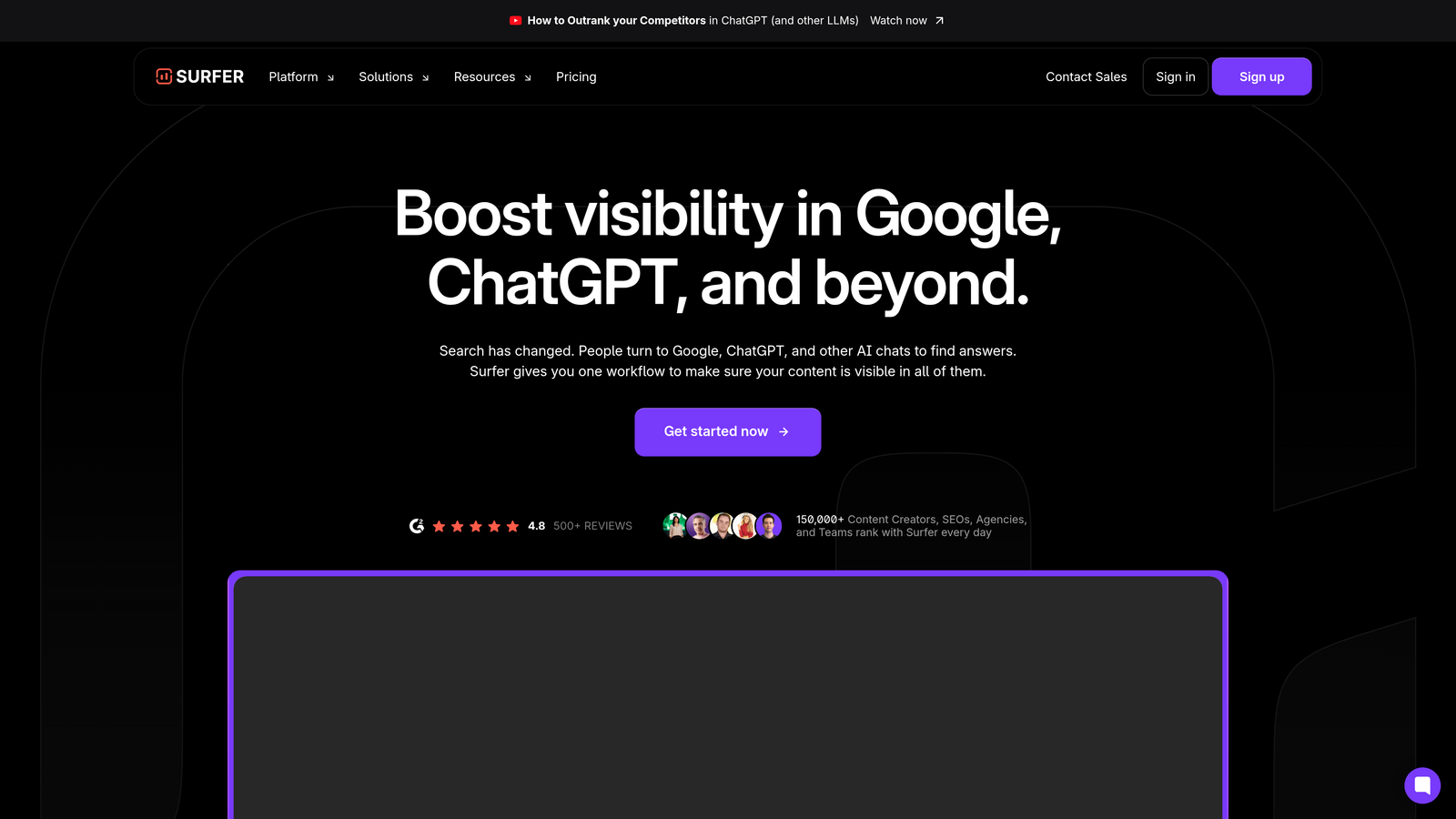 Screenshot of Surfer SEO website