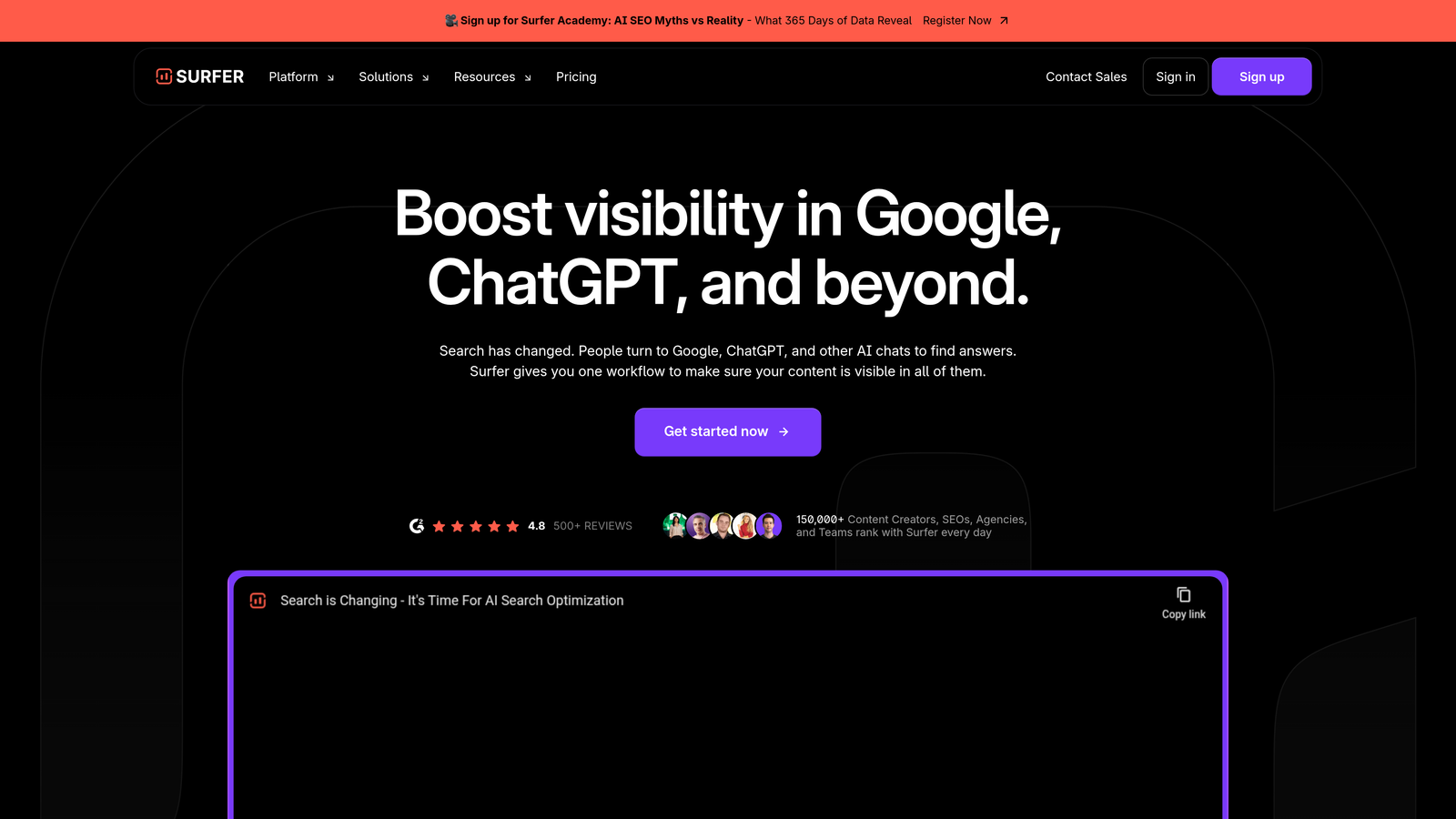 Screenshot of Surfer SEO website