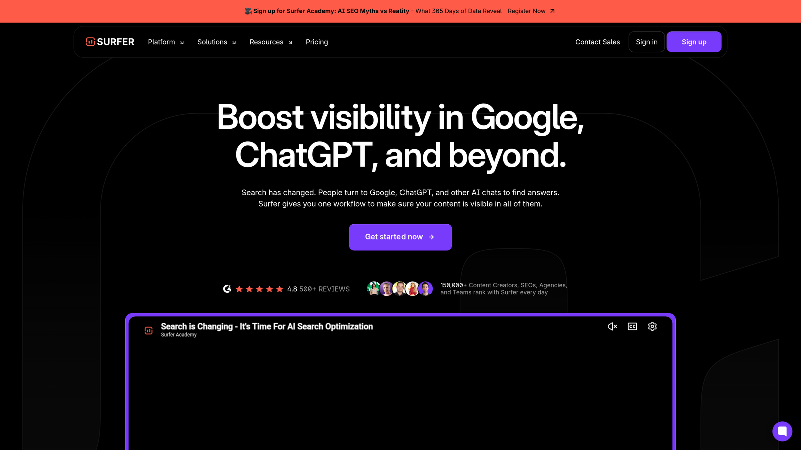 Screenshot of Surfer SEO website
