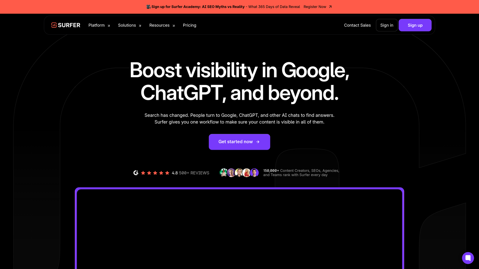 Screenshot of Surfer SEO website