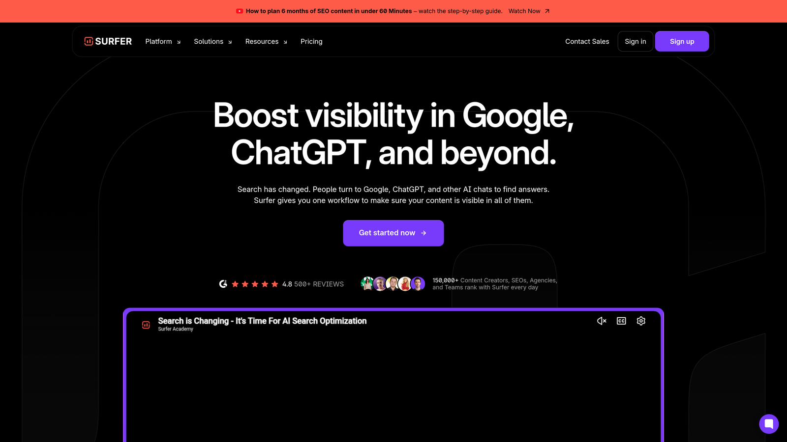 Screenshot of Surfer SEO website