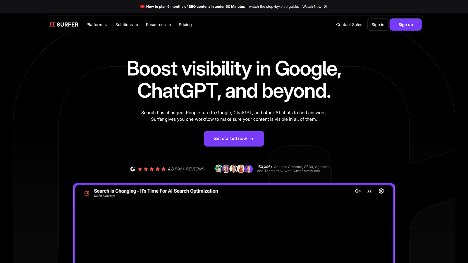 Screenshot of Surfer SEO website
