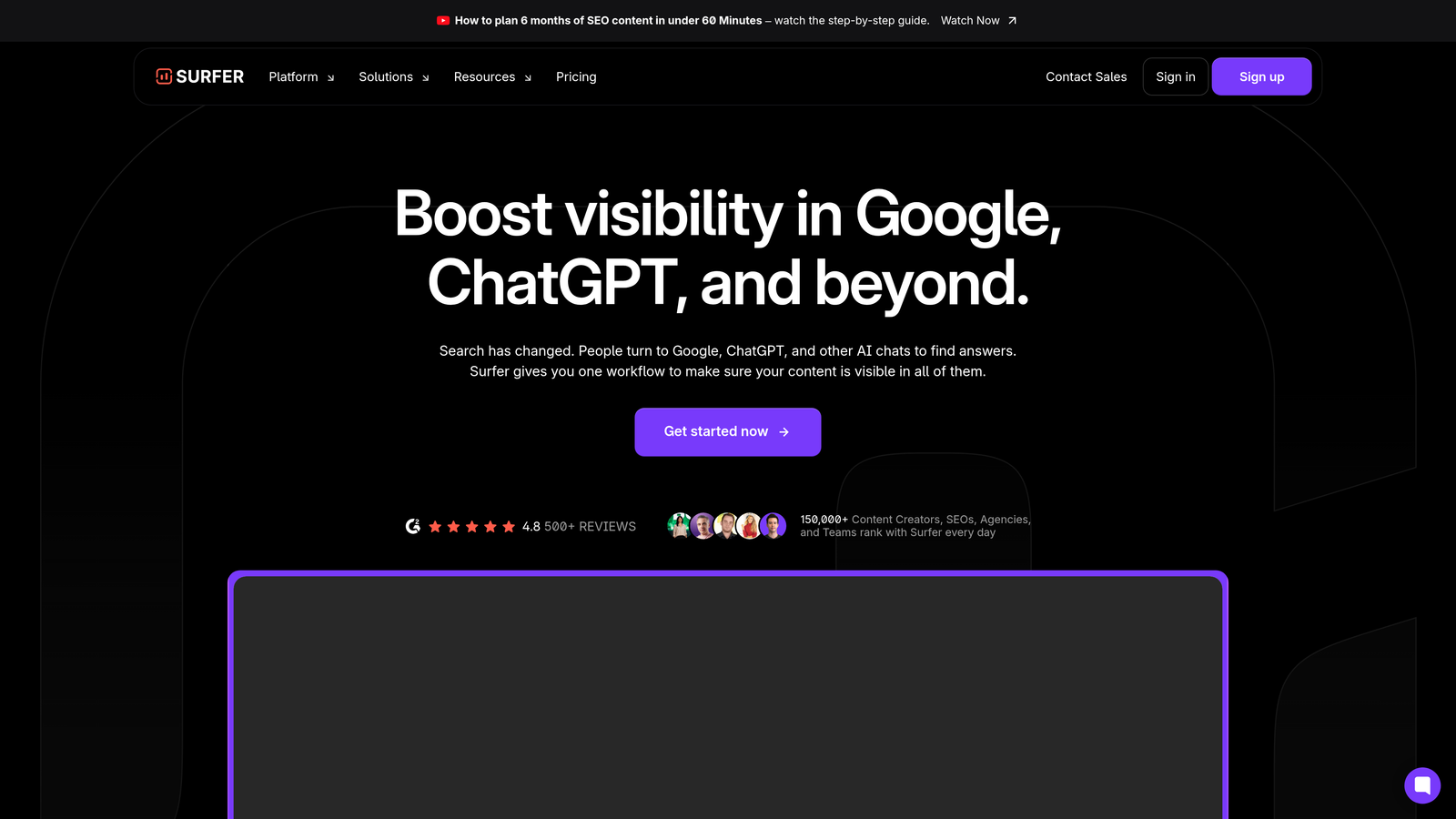 Screenshot of Surfer SEO website