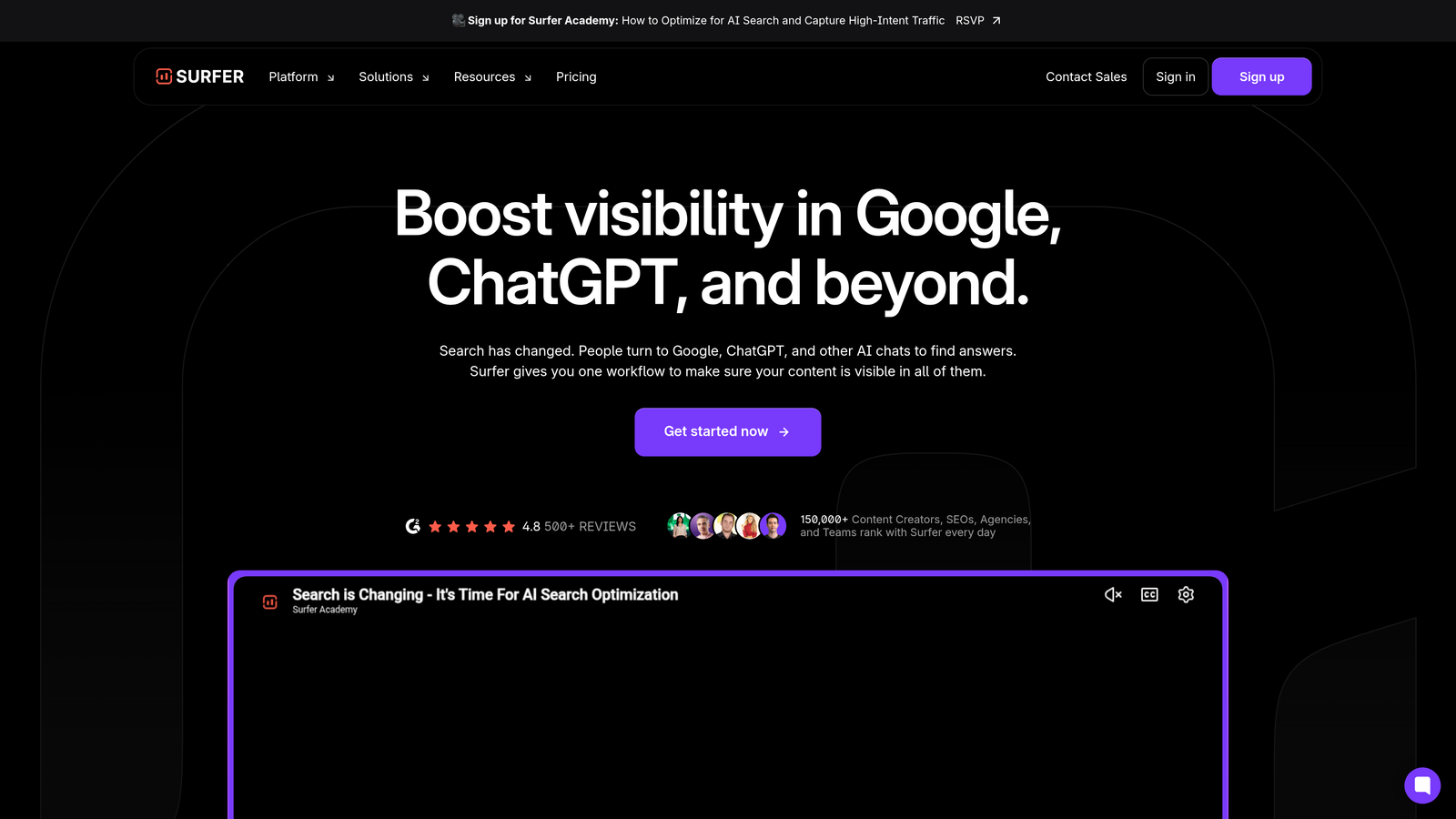 Screenshot of Surfer SEO website