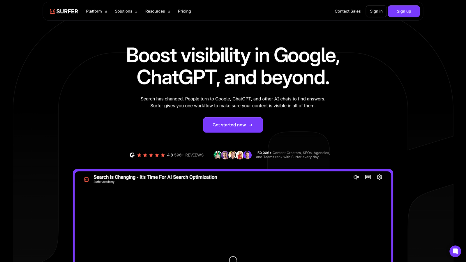 Screenshot of Surfer SEO website