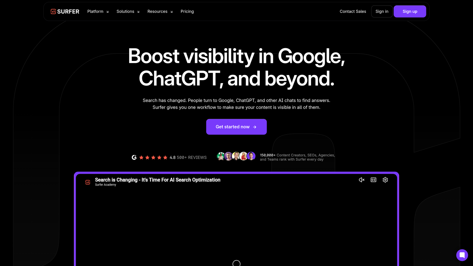 Screenshot of Surfer SEO website