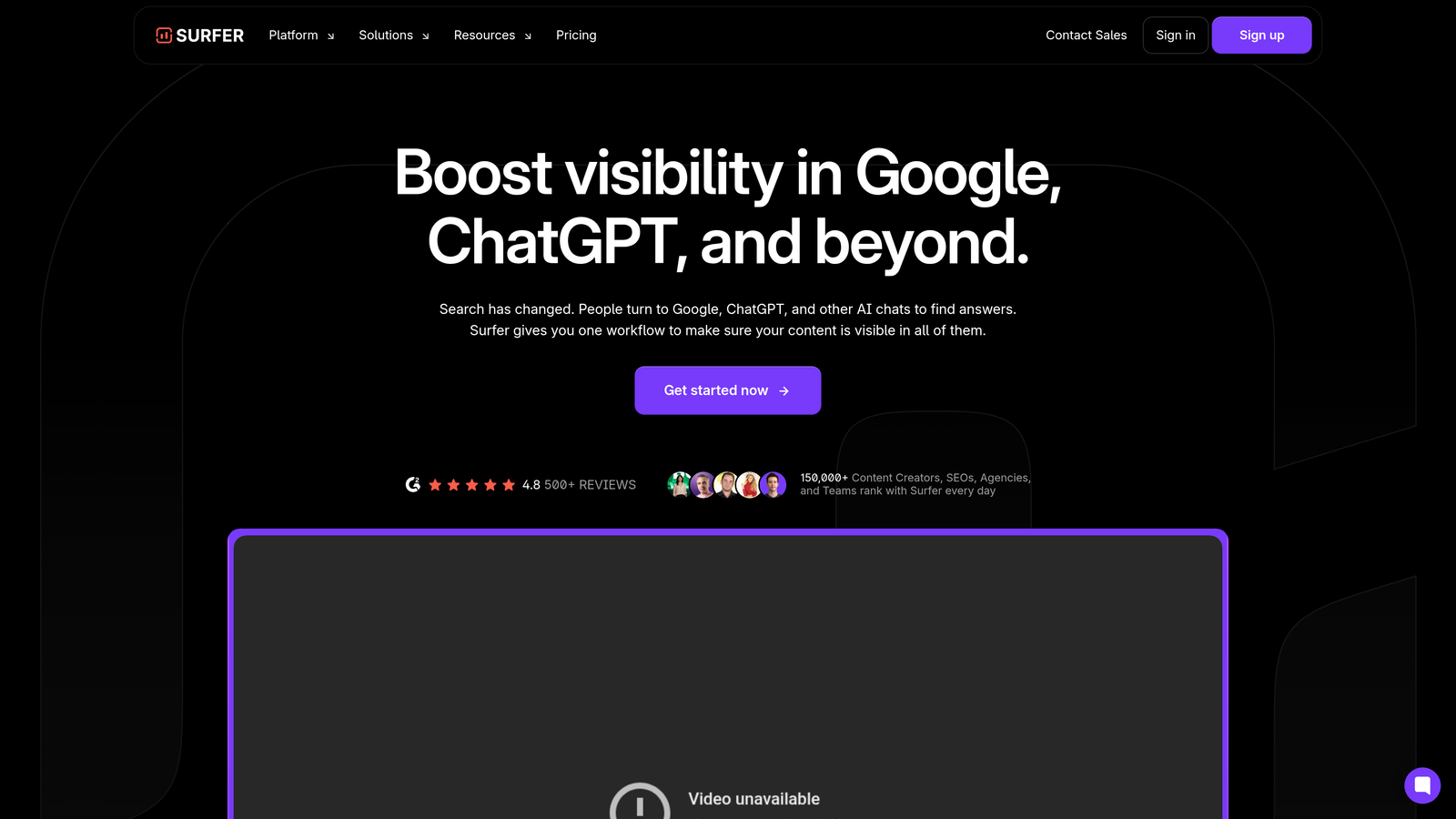 Screenshot of Surfer SEO website