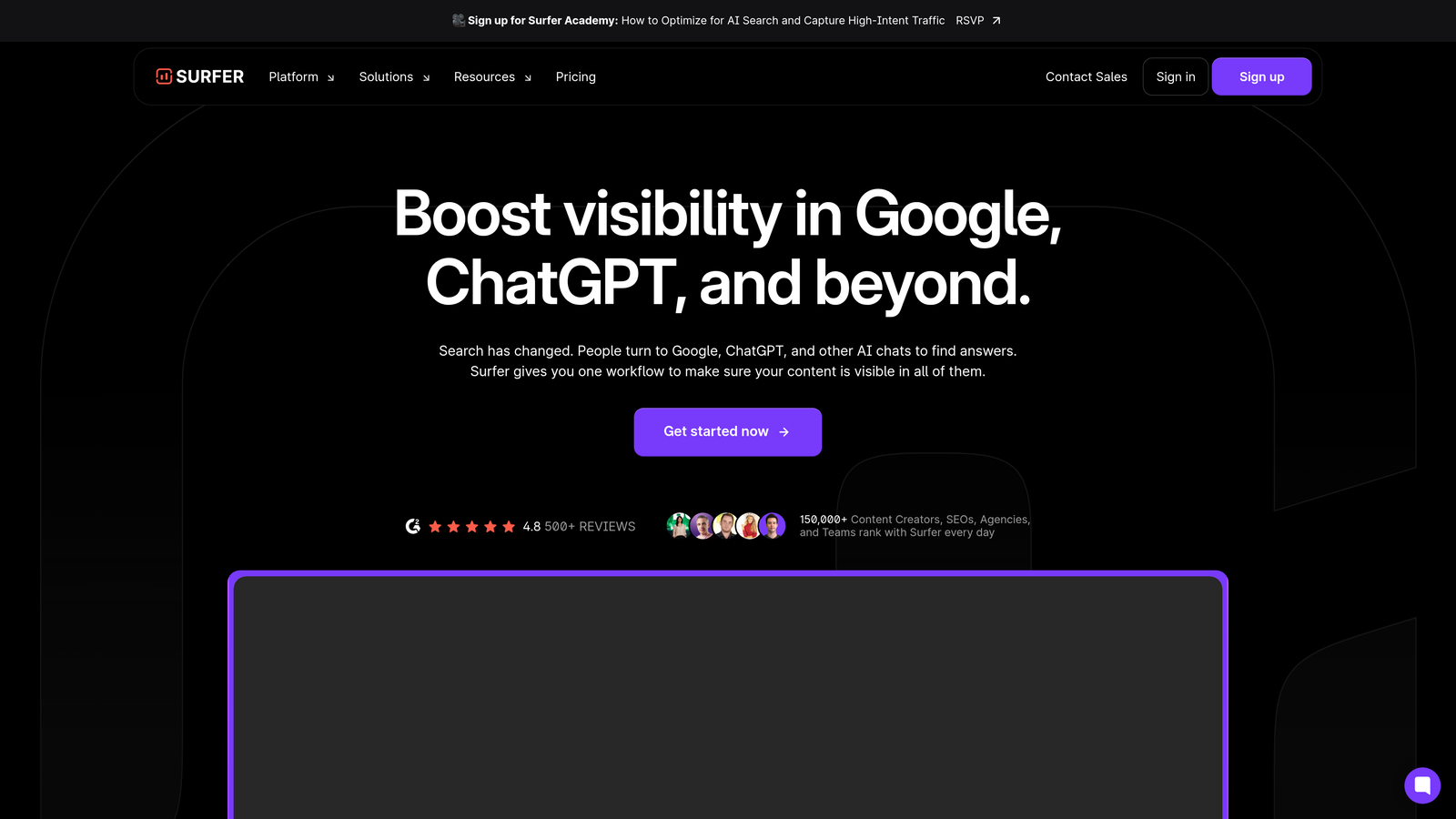 Screenshot of Surfer SEO website