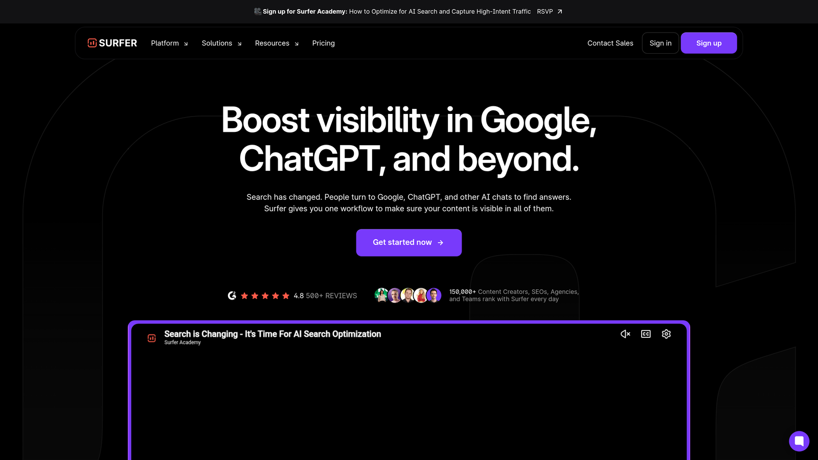 Screenshot of Surfer SEO website