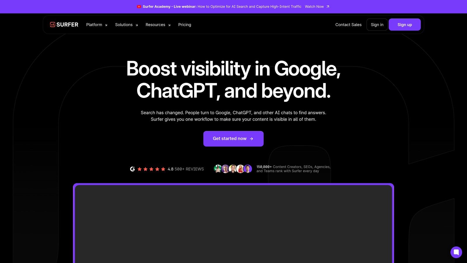 Screenshot of Surfer SEO website