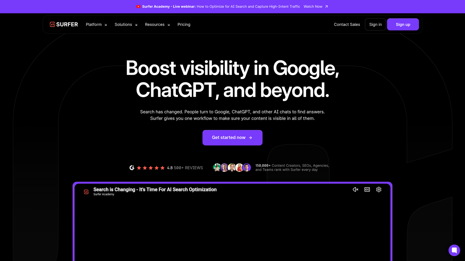 Screenshot of Surfer SEO website
